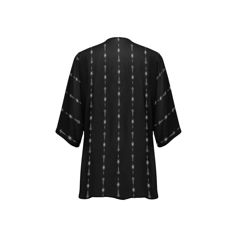 arrows rising bw print 2 Women's Kimono Chiffon Cover Up (Model H51) - Objet D'Art