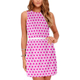 fuchsia circle print 2 Eos Women's Sleeveless Dress (Model D01) - Objet D'Art