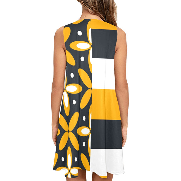 pet pat print Sleeveless A-Line Pocket Dress (Model D57) - Objet D'Art
