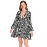 Lantern Sleeve Deep V-Neck Short Dress - Objet D'Art