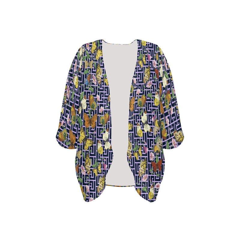grk butterfly print 2 Women's Kimono Chiffon Cover Up (Model H51) - Objet D'Art