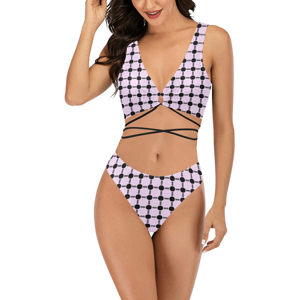 lav dot dash print Cross String Bikini Set (Model S29) - Objet D'Art