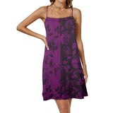 purple rose print 2 Drawstring Neck Sleeveless Dress (Model D68) - Objet D'Art