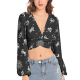 Zodiac Women's Deep V-Neck Lantern Sleeve Crop Top - Objet D'Art