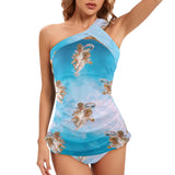 cheribum on clouds print 2 Women's One Shoulder Backless Swimsuit (Model S44) - Objet D'Art