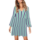striped print 15A V-Neck Loose Fit Dress (Model D62) - Objet D'Art