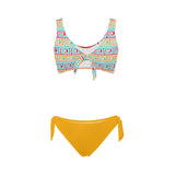 saffron print solid 2 Bow Tie Front Bikini Swimsuit (Model S38) - Objet D'Art