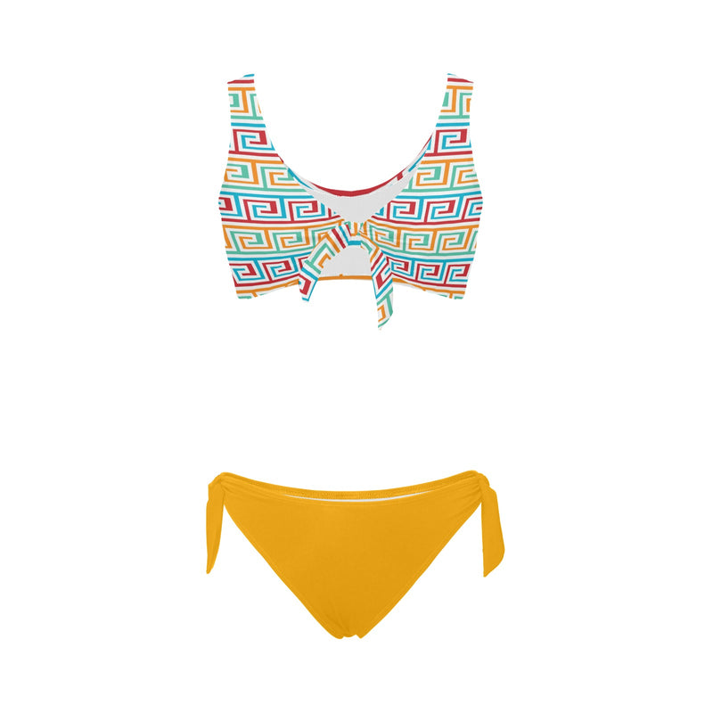 saffron print solid 2 Bow Tie Front Bikini Swimsuit (Model S38) - Objet D'Art