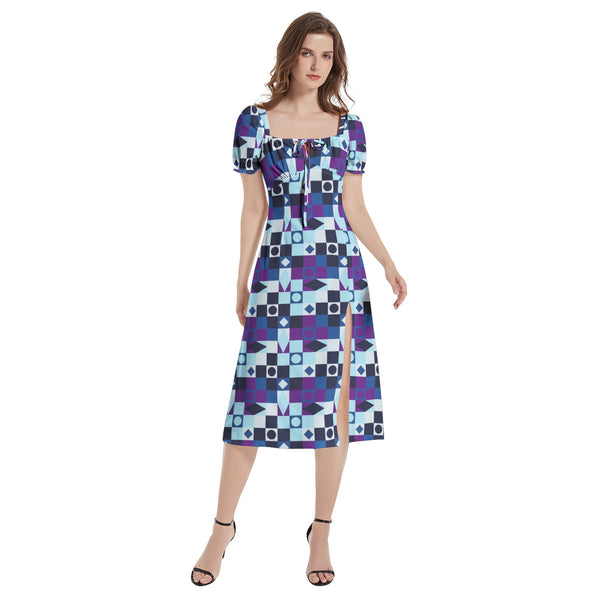Puff Sleeve Split Thigh Midi Dress - Objet D'Art