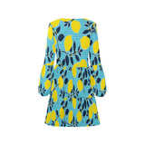 lemon striped blue print 2 V-Neck Loose Fit Dress (Model D62) - Objet D'Art