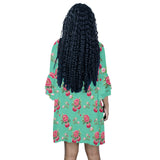 MINT ROSE PRINT 5A Half Sleeves V-Neck Mini Dress (Model D63) - Objet D'Art