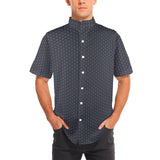 hex gray print 5 Men's Stand-Up Collar Short Sleeve Shirt - Objet D'Art