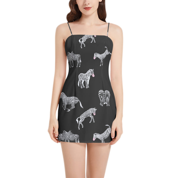 Zebra Zest Sleeveless Square Neckline Spaghetti Strap Mini Dress - Objet D'Art