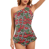 rasp leopard print 3 Women's One Shoulder Backless Swimsuit (Model S44) - Objet D'Art