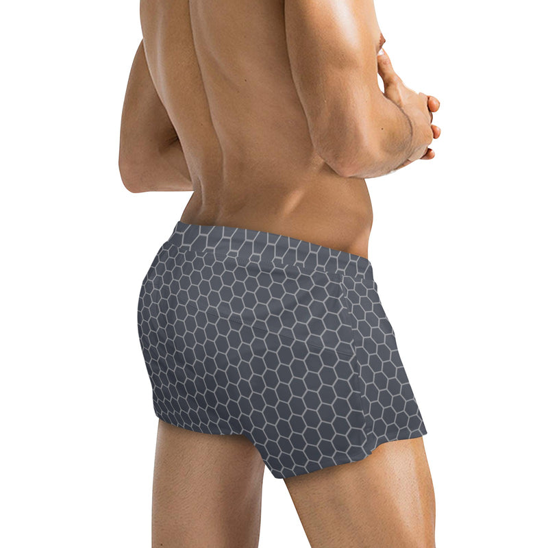 light gray hex print 5 Men's Swim Trunks with Zipper Pocket (Model L71) - Objet D'Art
