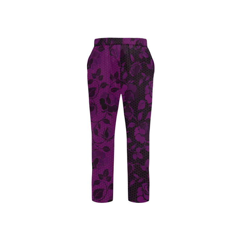 purple rose print 2 Men's All Over Print Casual Trousers (Model L68) - Objet D'Art