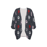 lips hex gray print Women's Kimono Chiffon Cover Up (Model H51) - Objet D'Art