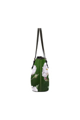 Green Floral Leather Tote Bag/Small (Model 1651) - Objet D'Art