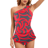 trible scroll print 2 Women's One Shoulder Backless Swimsuit (Model S44) - Objet D'Art