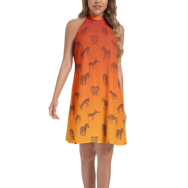 Tie Back Halter Neck Flared Dress - Objet D'Art