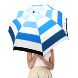 blue ombre striped umbrella print Semi-Automatic Foldable Umbrella (Model U12) - Objet D'Art