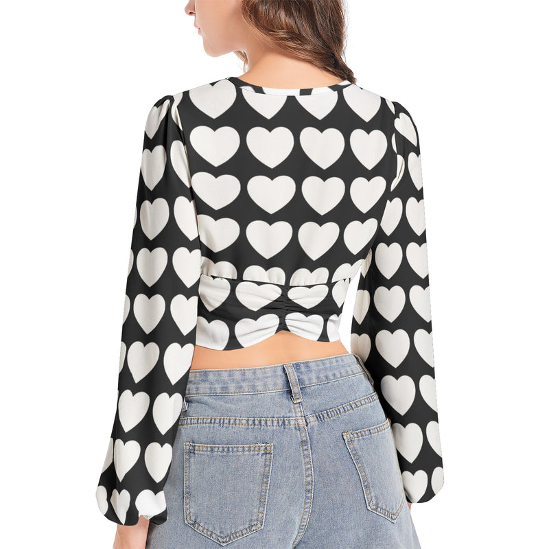 Women's Deep V-Neck Lantern Sleeve Crop Top - Objet D'Art