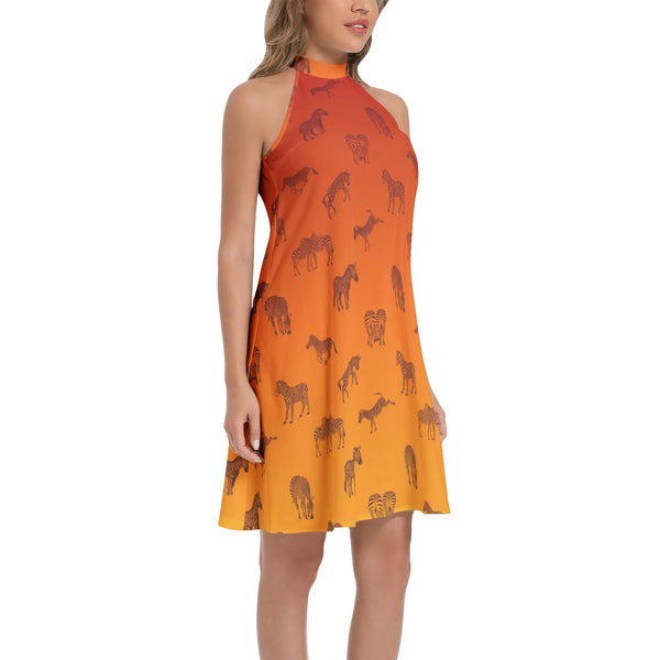 Tie Back Halter Neck Flared Dress - Objet D'Art