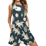 aqua world print 10 Sleeveless A-Line Pocket Dress (Model D57) - Objet D'Art