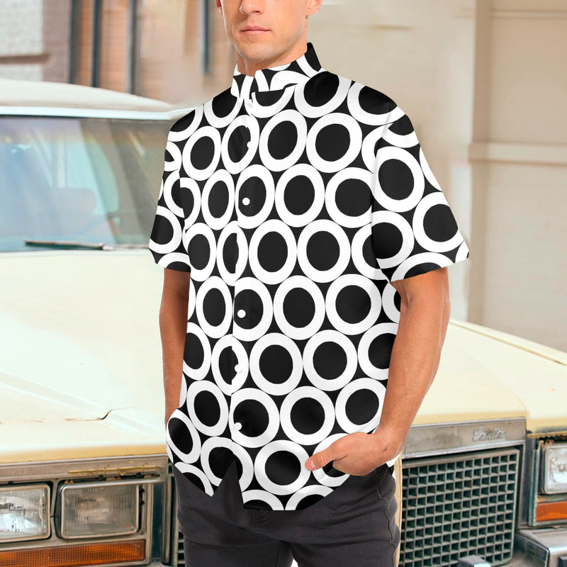 big ohs print Men's Stand-Up Collar Short Sleeve Shirt - Objet D'Art