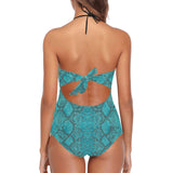 robins egg snakeskin print 2c Lace Band Embossing Swimsuit (Model S15) - Objet D'Art