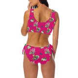 pink floral butterfly print Bow Tie Front Bikini Swimsuit (Model S38) - Objet D'Art