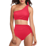 fuchsia anal2 print High Waisted One Shoulder Bikini Set (Model S16) - Objet D'Art