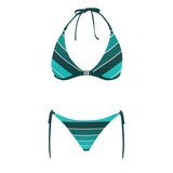 ted teal print 2 Buckle Front Halter Bikini Swimsuit (Model S08) - Objet D'Art