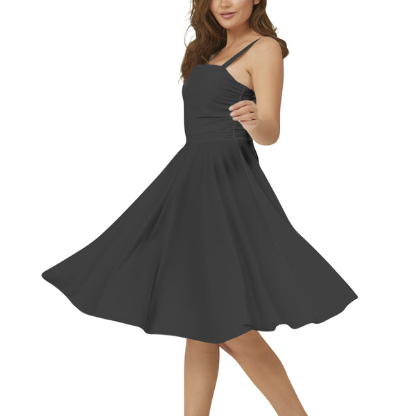 Black Sleeveless Square Neck Flare Hem Midi Dress - Objet D'Art