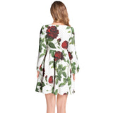 Rose Print Lantern Sleeve Deep V-Neck Short Dress - Objet D'Art