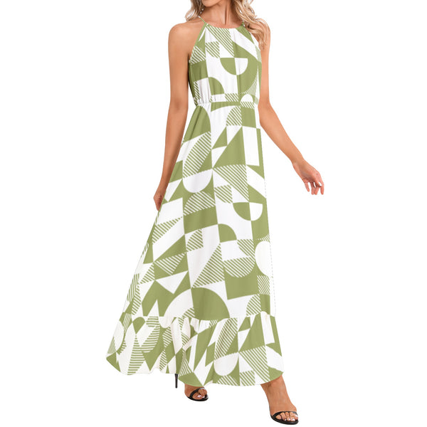 Ruffle Hem Halter Neck Maxi Dress - Objet D'Art