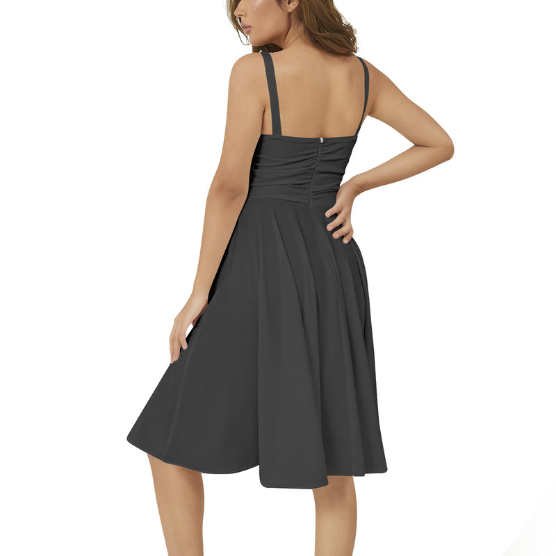 Black Sleeveless Square Neck Flare Hem Midi Dress - Objet D'Art