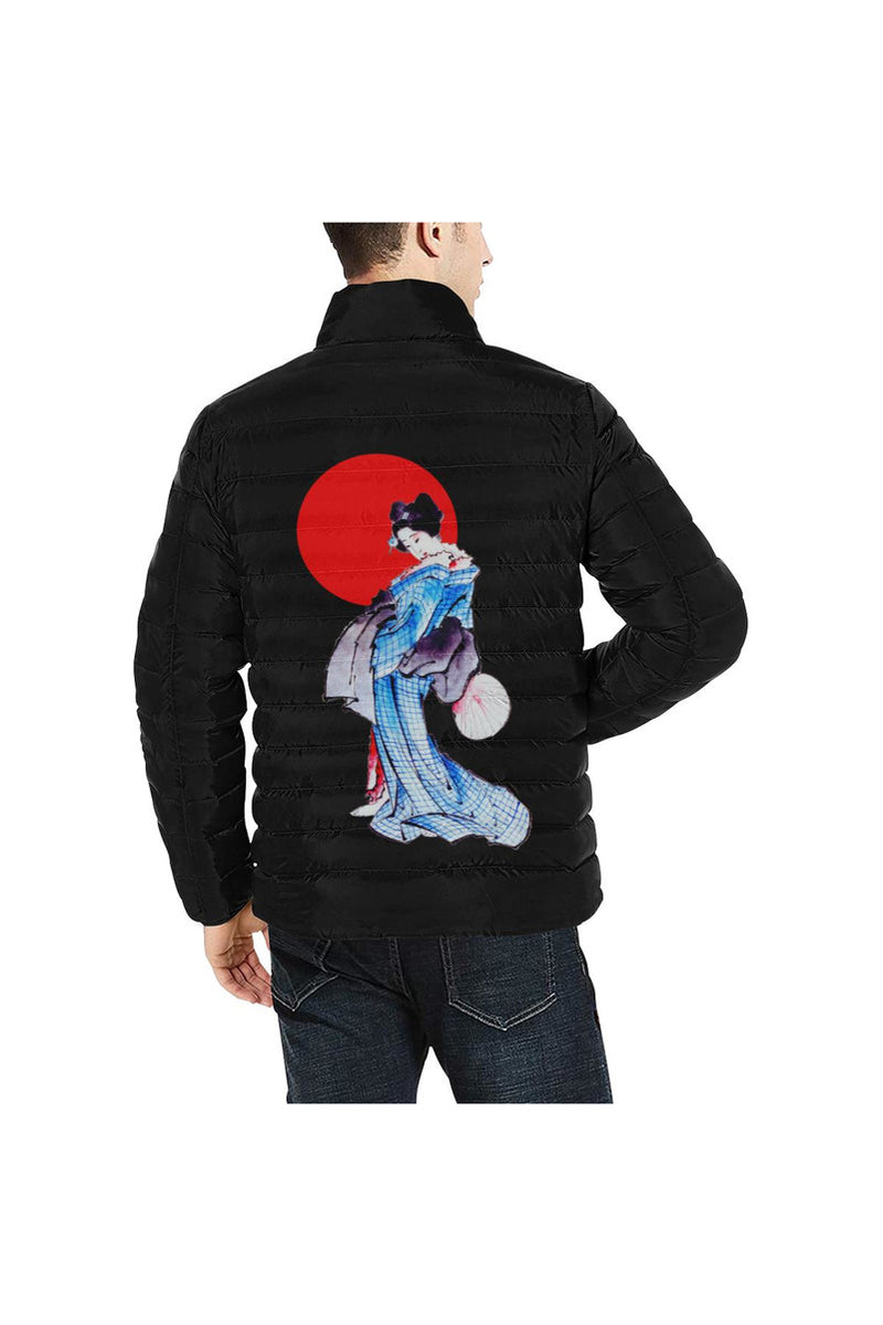 Geisha with Red Sun Stand Collar Padded Jacket - Objet D'Art
