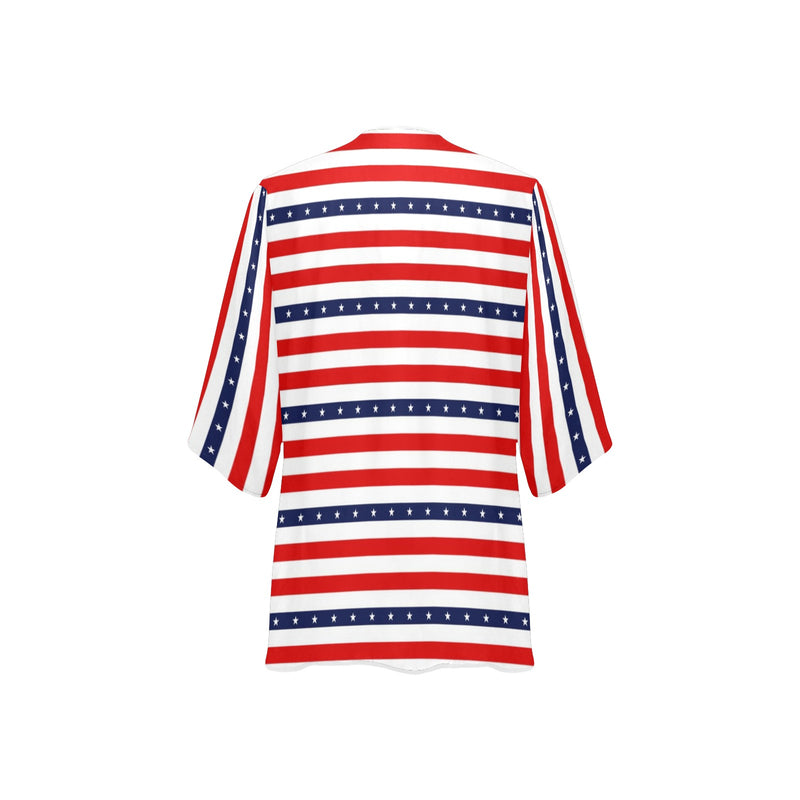 americana stars and stripes striped print 2 Women's Kimono Chiffon Cover Up (Model H51) - Objet D'Art