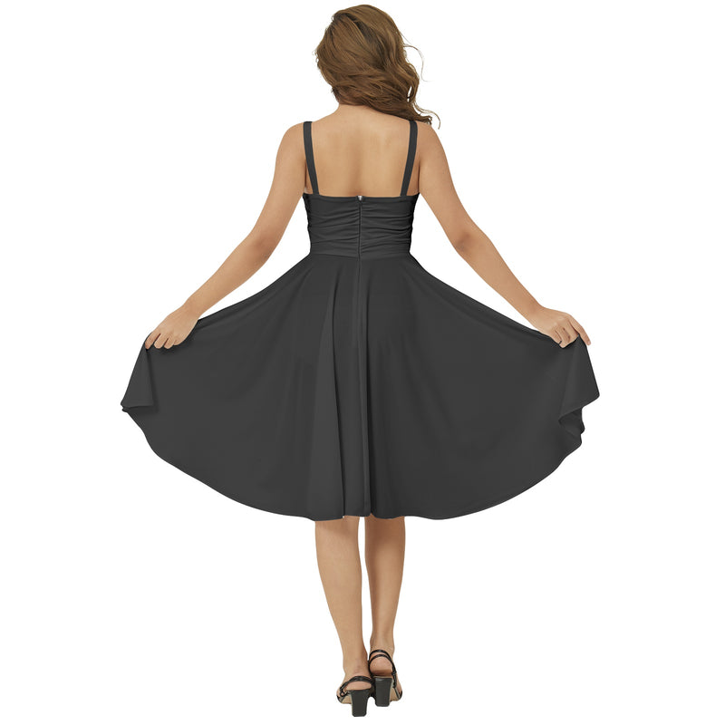 Black Sleeveless Square Neck Flare Hem Midi Dress - Objet D'Art