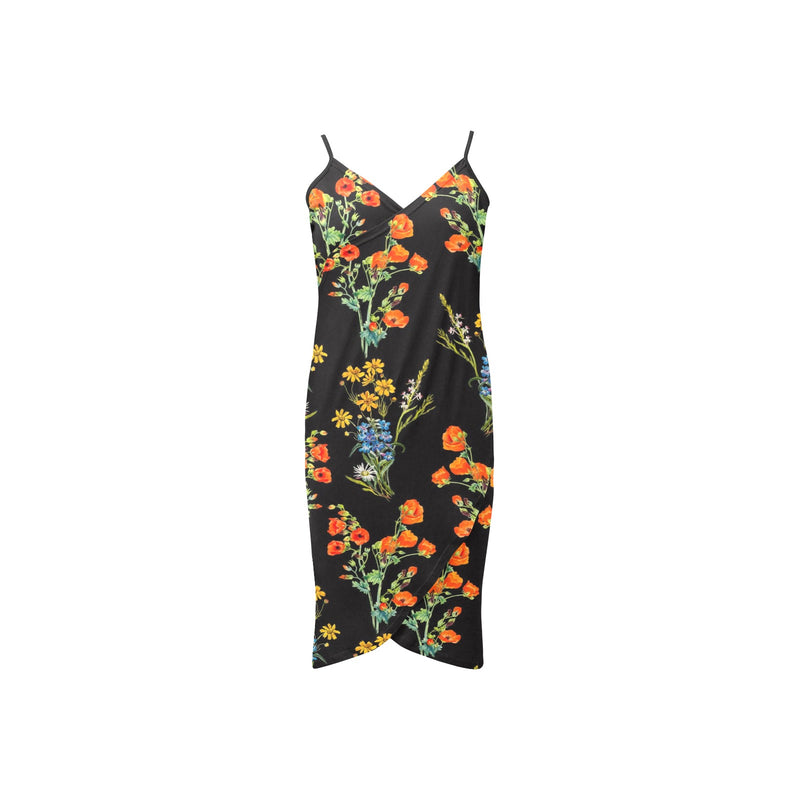 floral plant print Spaghetti Strap Backless Beach Cover Up Dress (Model D65) - Objet D'Art