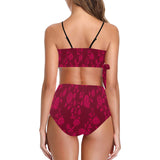 FB Roses in shades of burgundy print Knot Side Bikini Swimsuit (Model S37) - Objet D'Art