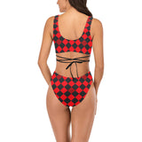 red black diamond print 2 Cross String Bikini Set (Model S29) - Objet D'Art