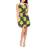 yellow floral pattern print Thea Sleeveless Skater Dress(Model D19) - Objet D'Art