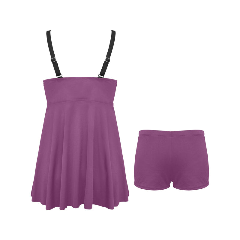 purple skirts Chest Pleat Swim Dress (Model S31) - Objet D'Art