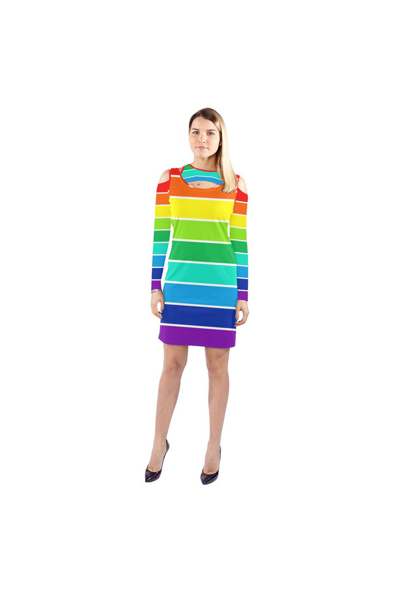 Rainbow Bright Artsadd Cold Shoulder Long Sleeve Dress (Model D37) - Objet D'Art