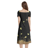 Winged Gold Puff Sleeve Split Thigh Midi Dress - Objet D'Art