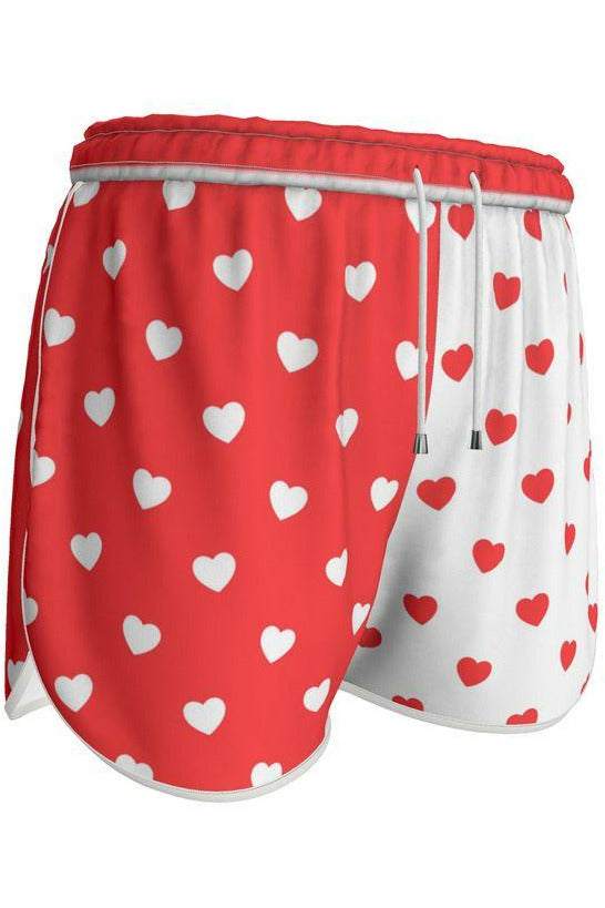 Two-tone Heart Print Women's Running Shorts - Objet D'Art