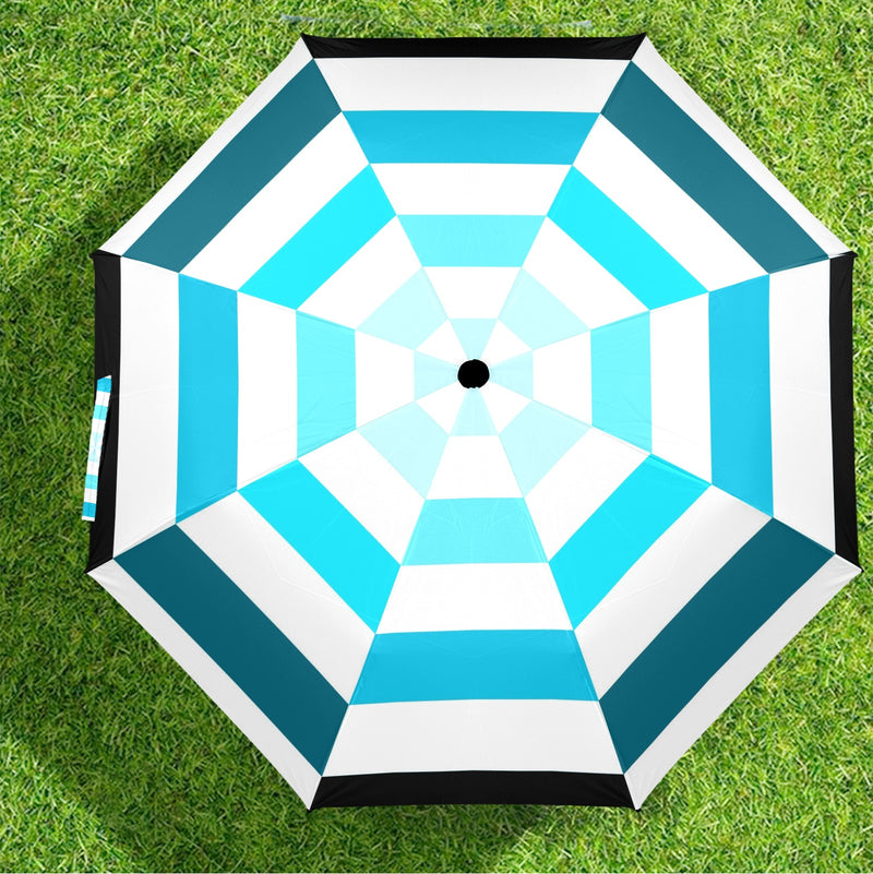 blue striped umbrella ombre Semi-Automatic Foldable Umbrella (Model U12) - Objet D'Art