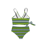 neon green greek print 3 Knot Side Bikini Swimsuit (Model S37) - Objet D'Art